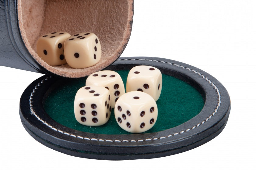pokerbeker met deksel leer zwart 9 cm