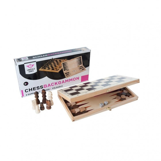 schaak/backgammon opklapbaar 29 cm hout naturel