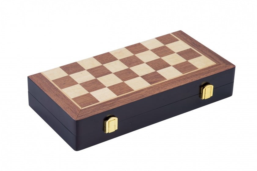 schaakspel deluxe inklapbaar 30 cm hout bruin
