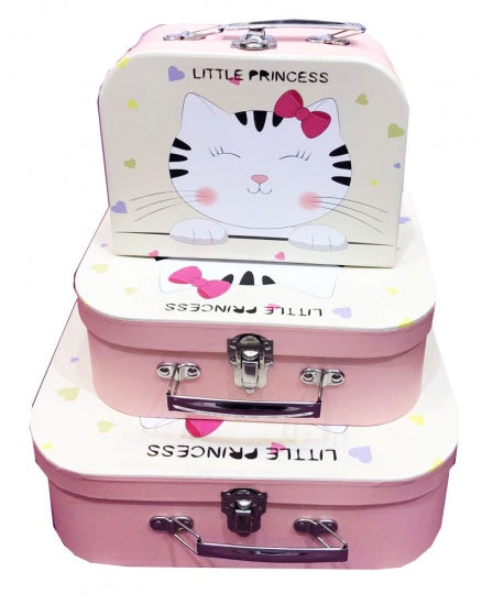 kofferset karton kitten 3-delig beige/roze