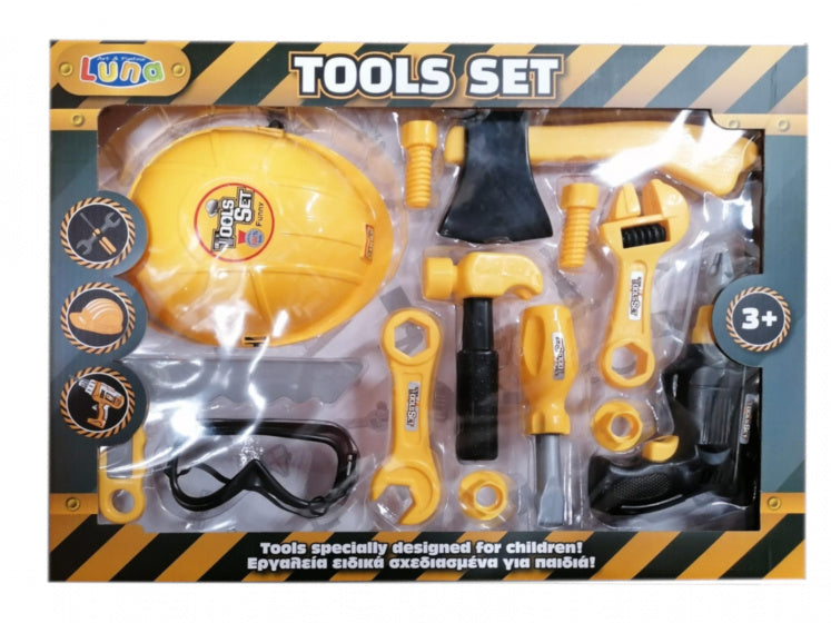 speelgoed gereedschapset zwart/geel 13-delig