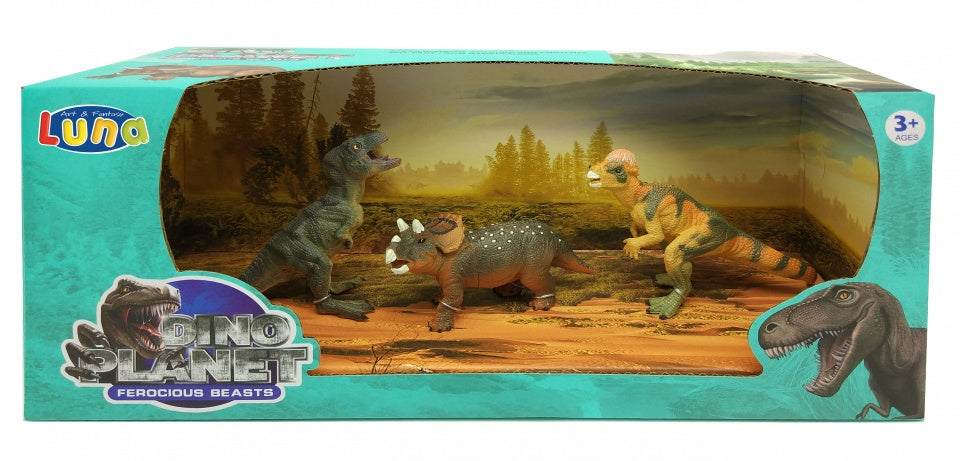 speelset dinosaurussen 3-delig multicolor