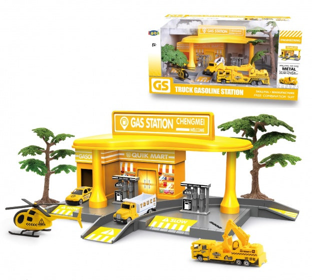 tankstation met voertuigen geel 7-delig
