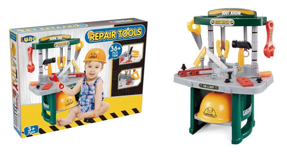 werkbank Work Tools met helm groen/grijs/geel