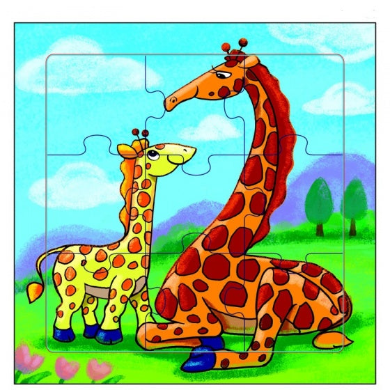 legpuzzel giraffen hout 9 stukken 15 x 15 cm