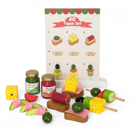 tapas set speelgoedeten hout 29-delig