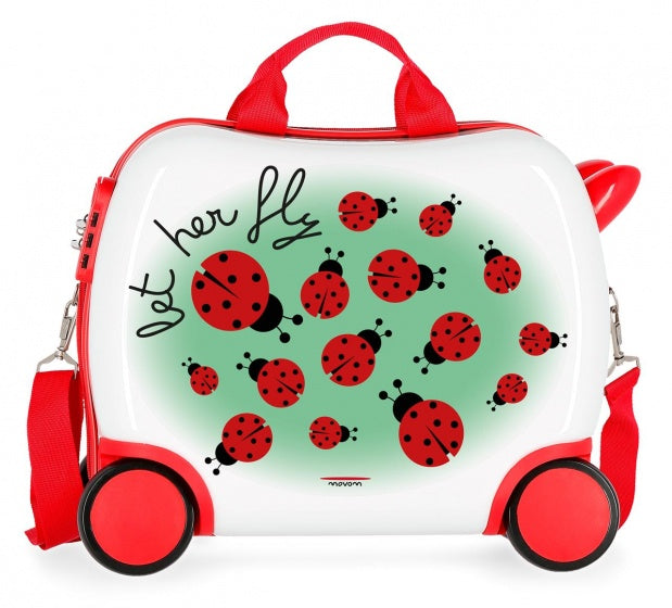 happy time ride-on koffer lieveheersbeestje 34 liter wit/rood
