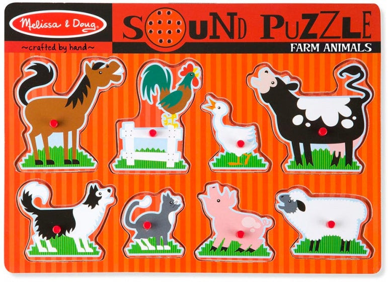 vormenpuzzel met geluid boerderijdieren 8 stukjes