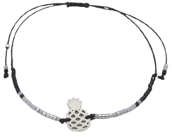 armband Ananas dames verstelbaar zwart/zilver