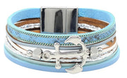 armband Anker unisex 19 cm leer blauw/zilver