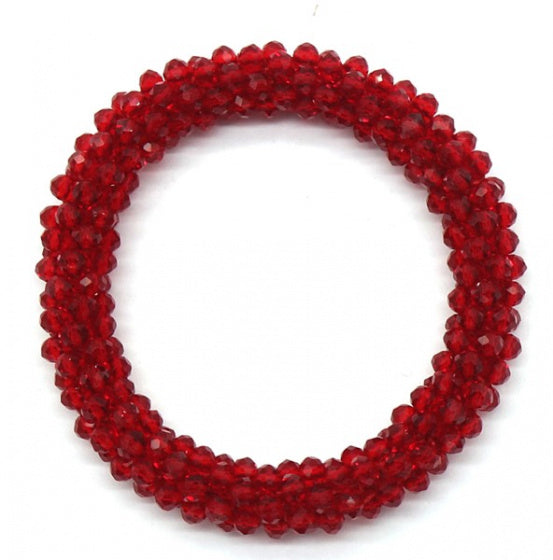 armband Anna dames glas/elastiek rood one-size