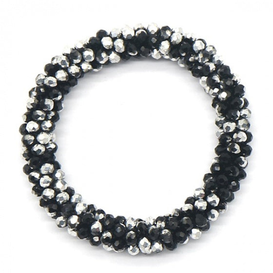 armband Anna dames glas/elastiek zwart/zilver one-size