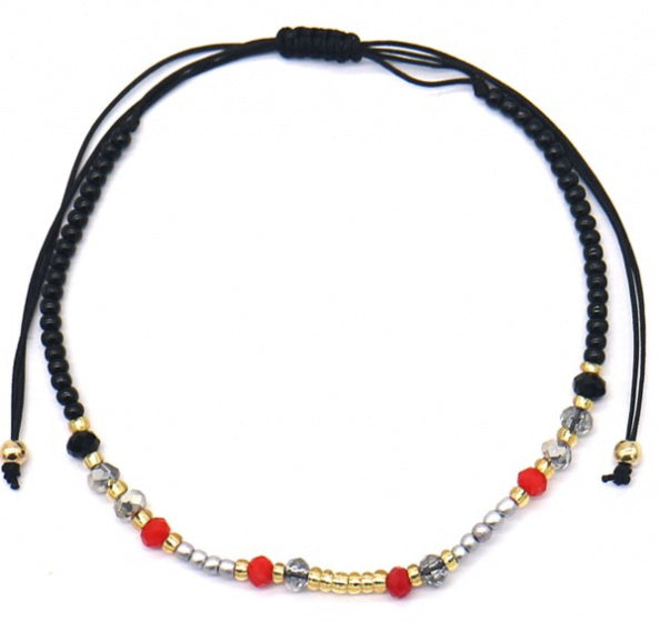 armband Eva dames verstelbaar glas zwart/rood/zilver