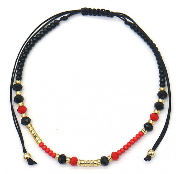 armband Eva dames verstelbaar glas zwart/rood/goud