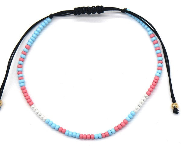 armband Evi dames verstelbaar glas roze/blauw/wit