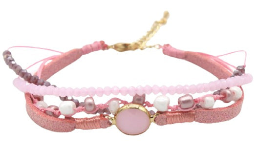 armband Florine dames glas/textiel verstelbaar roze