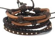 armband Hanna trekkoord leer bruin 4-delig