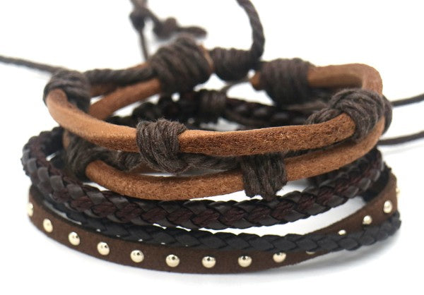 armband Hanna trekkoord leer bruin 4-delig
