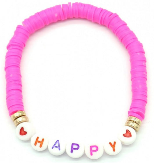 kralenarmband Happy dames elastisch roze