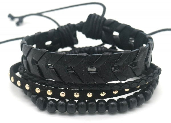 armband Jill trekkoord leer zwart 4-delig