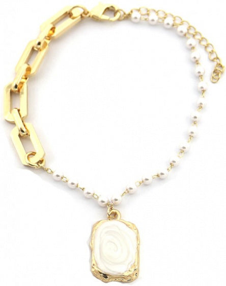 schakelarmband Julia dames 18-22 cm RVS goud/parelmoer