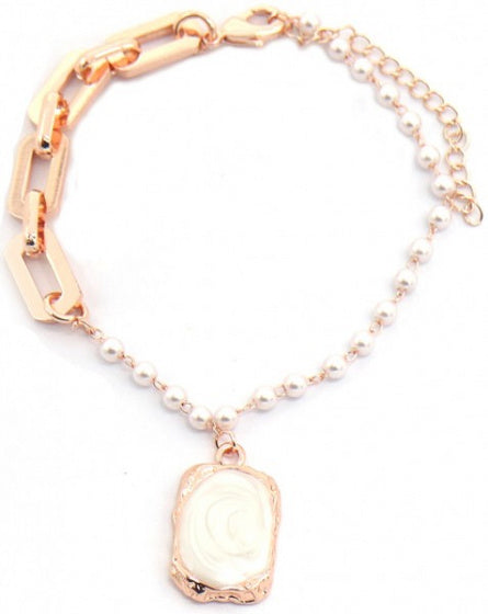 schakelarmband Julia dames 18-22 cm RVS roségoud/parelmoer