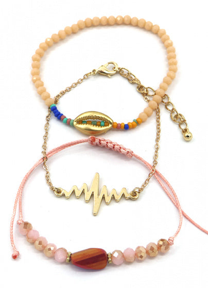 armband Lara dames goud/roze 3 stuks