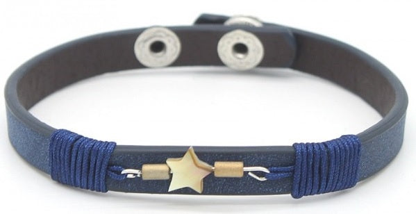 armband Laura dames 18 - 21 cm leer donkerblauw