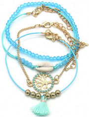 kralenarmband Lisa dames blauw/goud 4 stuks