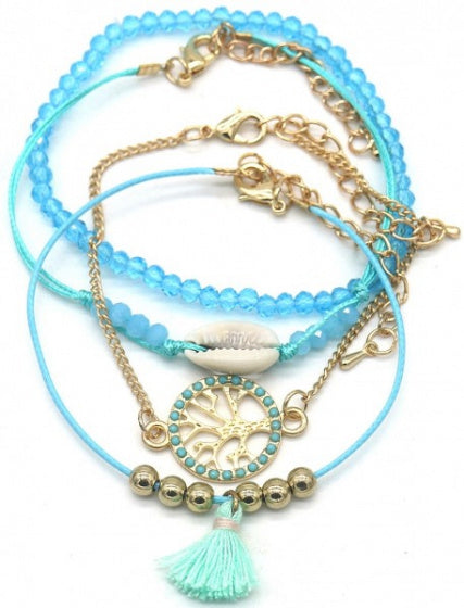 kralenarmband Lisa dames blauw/goud 4 stuks