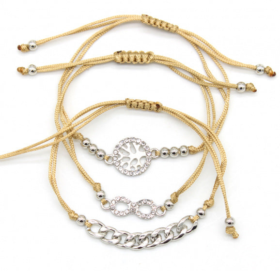 armband Liv dames verstelbaar beige/zilver 3 stuks