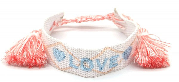 armband Love geweven katoen verstelbaar wit