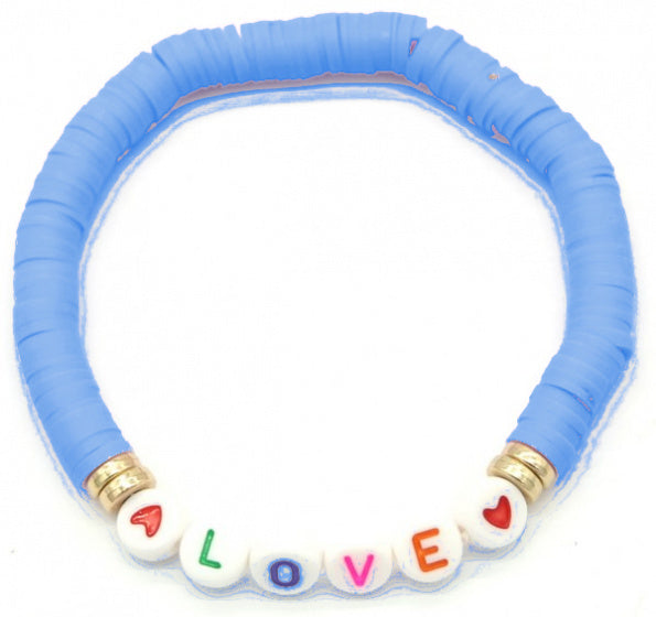 kralenarmband Love dames elastisch blauw