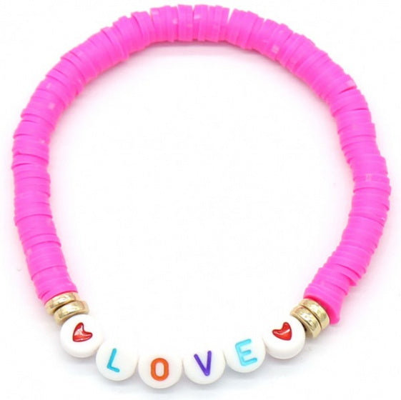 kralenarmband Love dames elastisch roze