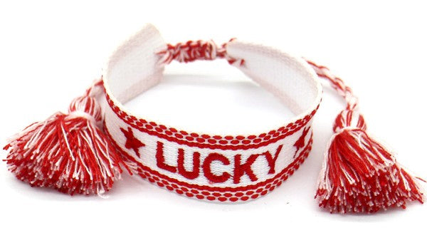 armband Lucky geweven katoen verstelbaar rood