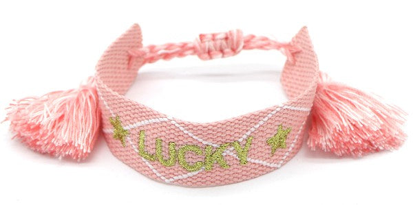 armband Lucky geweven katoen verstelbaar roze