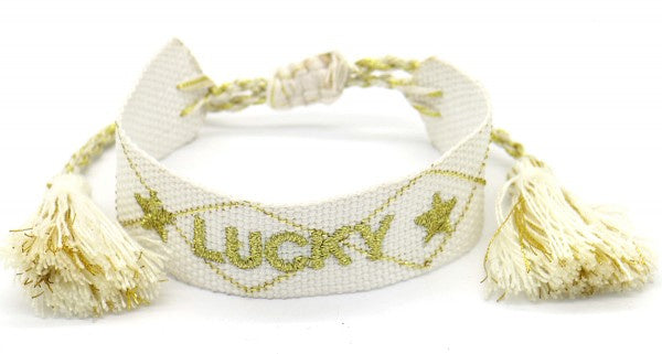 armband Lucky geweven katoen verstelbaar wit