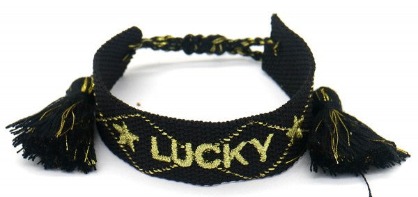 armband Lucky geweven katoen verstelbaar zwart