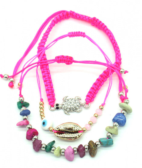 armband Mia dames roze verstelbaar 3 stuks