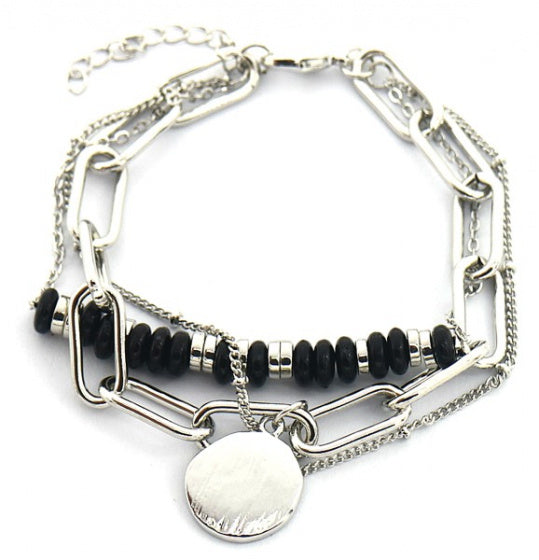 schakelarmband Mila dames 18-22 cm RVS zilver/zwart