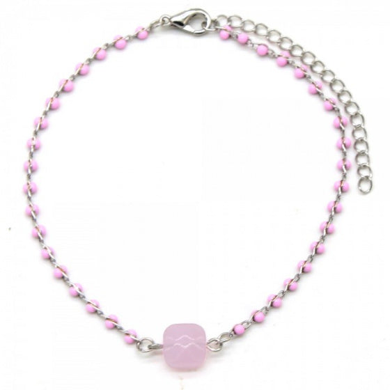 armband Naomi dames verstelbaar staal zilver/roze