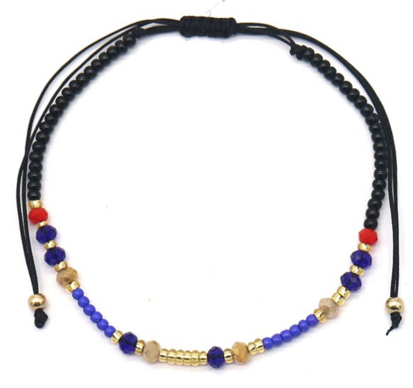 armband Noor verstelbaar glas blauw/zwart/goud