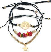 armband Saar dames verstelbaar zwart/goud 3 stuks