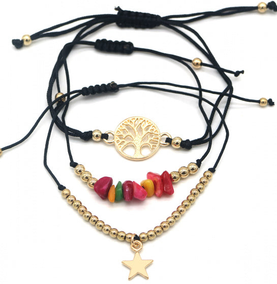 armband Saar dames verstelbaar zwart/goud 3 stuks