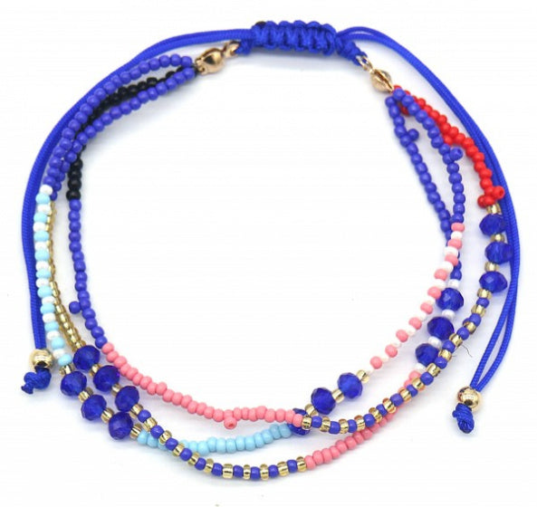 armband Sara dames verstelbaar blauw/roze