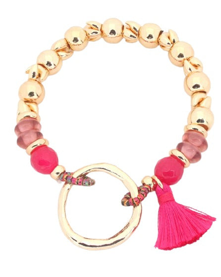 bedelarmband Suus dames elastiek roze/goud