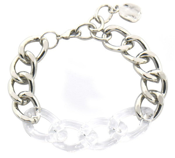 schakelarmband Zoë dames RVS zilver/transparant