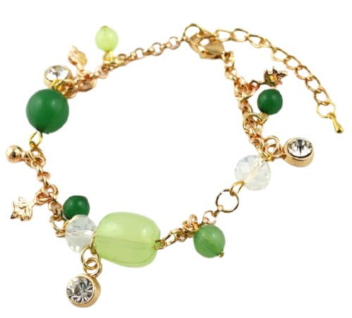 bedelarmband Isabel dames verstelbaar staal goud/groen