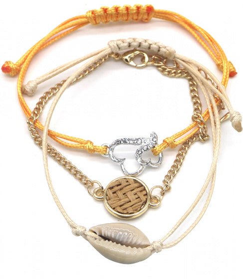 schelpenarmband Esmee dames oranje/bruin 3 stuks