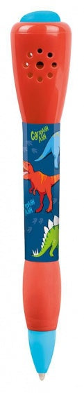 balpen dinosaurus met geluid 14 cm rood/blauw